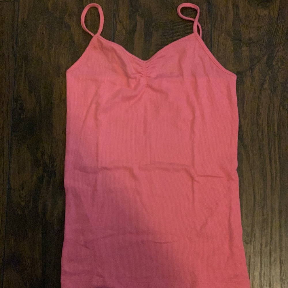 Bright pink, pinched tank top :)
